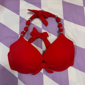Red Beaded Bikini Halter Top